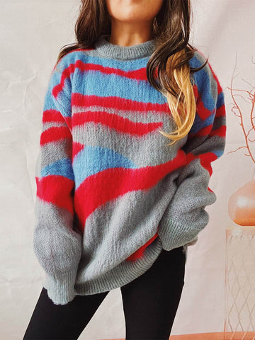 Color Block Round Neck Sweater - Hovatok