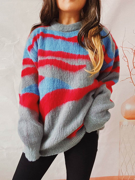 Color Block Round Neck Sweater - Hovatok