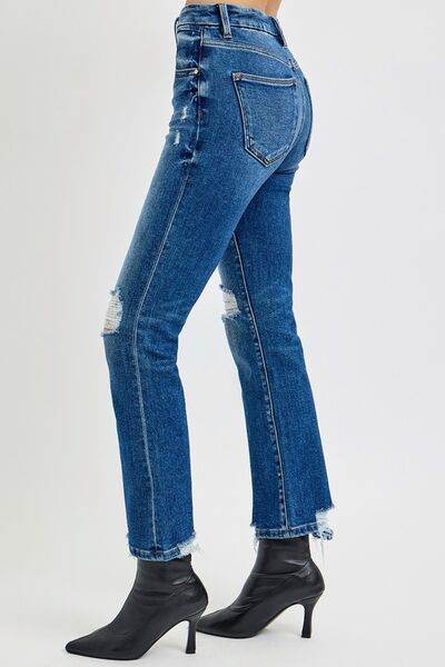 RISEN Full Size High Rise Distressed Crop Straight Jeans - Hovatok