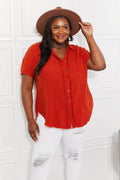 Zenana Full Size Summer Breeze Gauze Short Sleeve Shirt in Copper - Hovatok