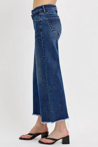 RISEN Raw Hem Wide Leg Attached Buckle Jeans - Hovatok