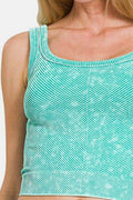 Zenana Washed Ribbed Scoop Neck Wide Strap Tank - Hovatok