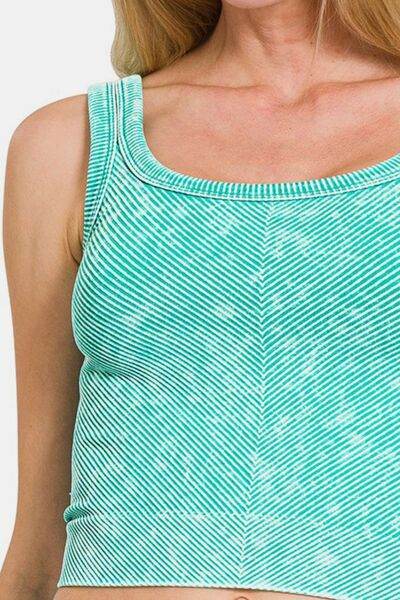 Zenana Washed Ribbed Scoop Neck Wide Strap Tank - Hovatok