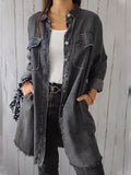 Full Size Raw Hem Button Up Long Sleeve Denim Top Plus Size - Hovatok