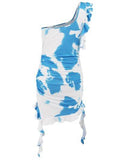 Ruffled Tie-Dye Single Shoulder Mini Dress - Hovatok