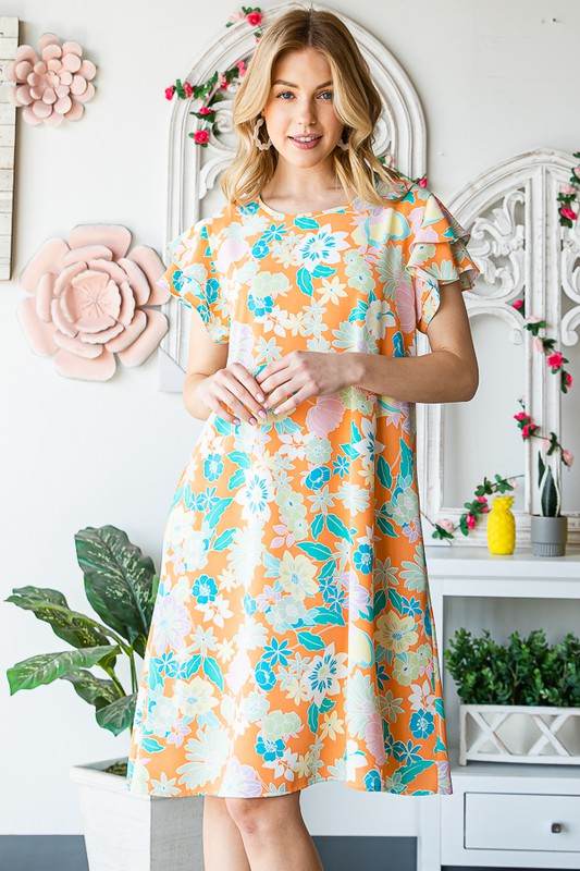 Heimish Full Size Ruffled Short Sleeve Floral Mini Dress Plus Size - Hovatok