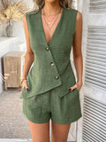 Devine Button Down Sleeveless Top and Shorts Set - Hovatok