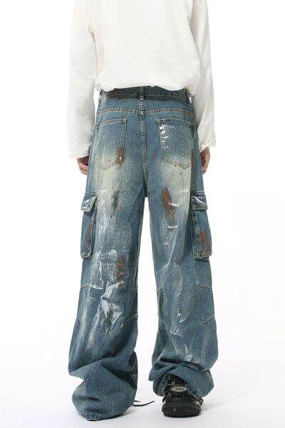 Waste Soil Style Jeans with Cargo Pockets - Hovatok
