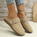 Suede Round Toe Buckle Slip-Ons - Hovatok