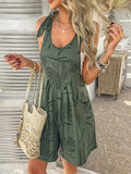 Devine Printed Tie Shoulder Overalls with Pockets - Hovatok