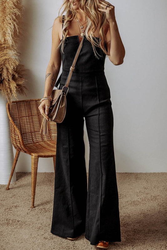 Spaghetti Straps Flare Denim Jumpsuit - Hovatok