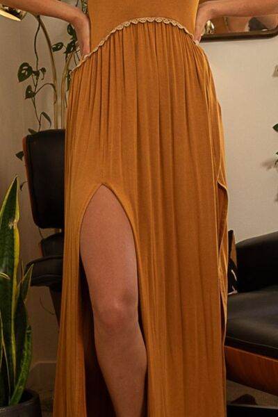 POL Sleeveless Back Zipper Front Slit Maxi Dress - Hovatok