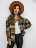Shiny Plaid Button Up Collared Neck Jacket - Hovatok