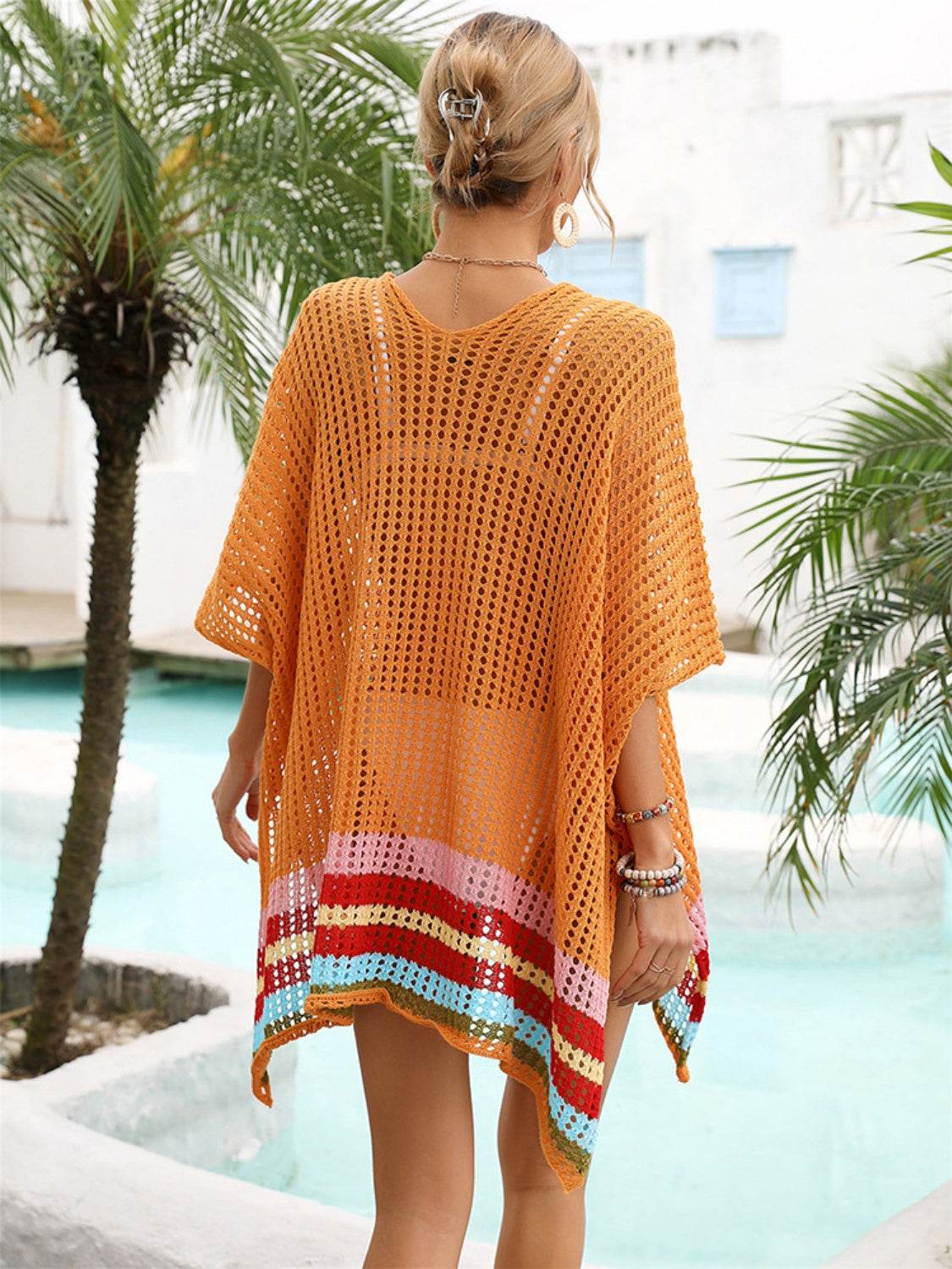 Slit Openwork V-Neck Half Sleeve Cover-Up - Hovatok