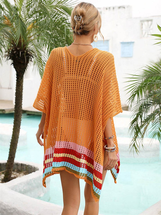 Slit Openwork V-Neck Half Sleeve Cover-Up - Hovatok