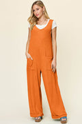 Double Take Full Size Texture Sleeveless Wide Leg Jumpsuit - Hovatok