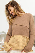 BiBi Texture Detail Contrast Drop Shoulder Sweater - Hovatok