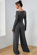 Boat Neck Long Sleeve Top and Pants Set - Hovatok