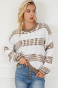 Striped Round Neck Long Sleeve Knit Top - Hovatok