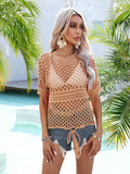 Angel Wings Cutout Round Neck Short Sleeve Cover Up - Hovatok