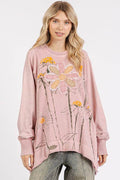 Mittoshop Flower Graphic Print and Patch Oversized Sweatshirt - Hovatok