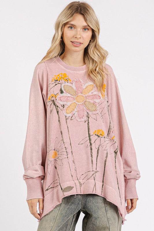 Mittoshop Flower Graphic Print and Patch Oversized Sweatshirt - Hovatok