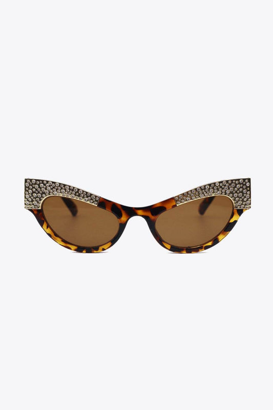 UV400 Rhinestone Trim Cat-Eye Sunglasses - Hovatok