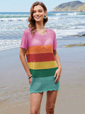 Openwork Round Neck Short Sleeve Cover-UP - Hovatok