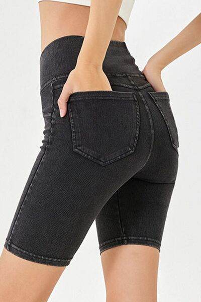 Basic Bae Asymmetrical Waist Denim Shorts with Pockets - Hovatok