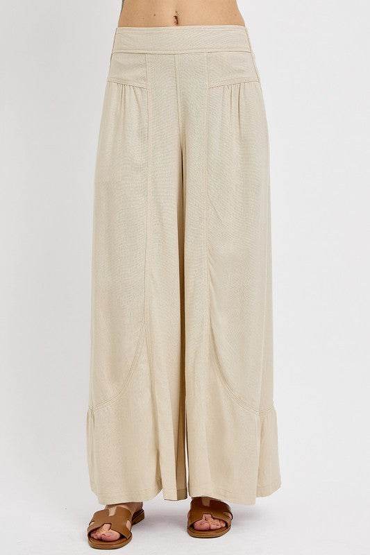 RISEN Shirring Detail Wide Leg Pants - Hovatok