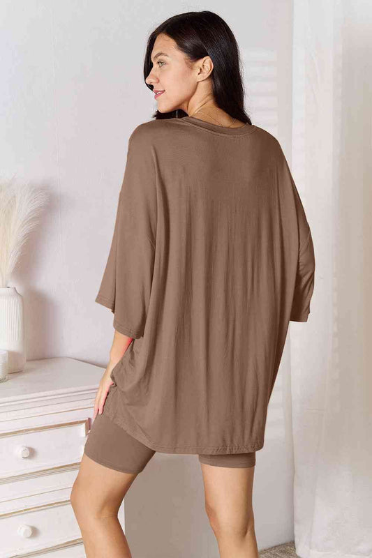 Basic Bae Full Size Soft Rayon Three-Quarter Sleeve Top and Shorts Set - Hovatok