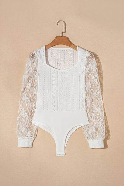 Eyelet Lace Long Sleeve Bodysuit - Hovatok