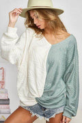 BiBi Twist Front Contrast Cable Knit Top - Hovatok