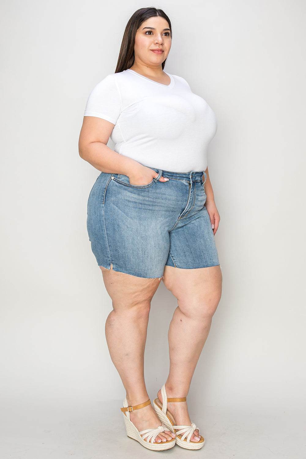Judy Blue Full Size High Waist Raw Hem Denim Shorts - Hovatok
