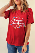 MERRY CHRISTMAS Round Neck Short Sleeve T-Shirt - Hovatok