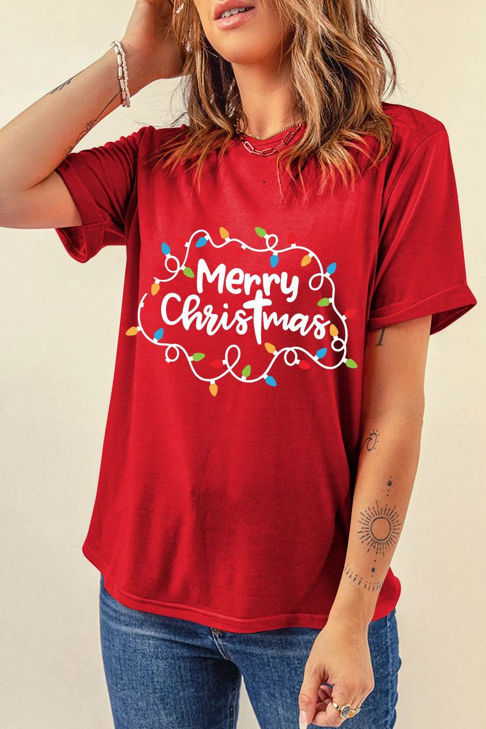 MERRY CHRISTMAS Round Neck Short Sleeve T-Shirt - Hovatok