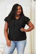 Mandy Eyelet Tie-Neck Flutter Sleeve Blouse - Hovatok
