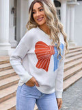 Angel Wings Bow Round Neck Dropped Shoulder Sweater - Hovatok
