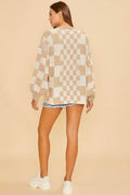Annie Wear Checkered Open Front Drop Shoulder Cardigan - Hovatok