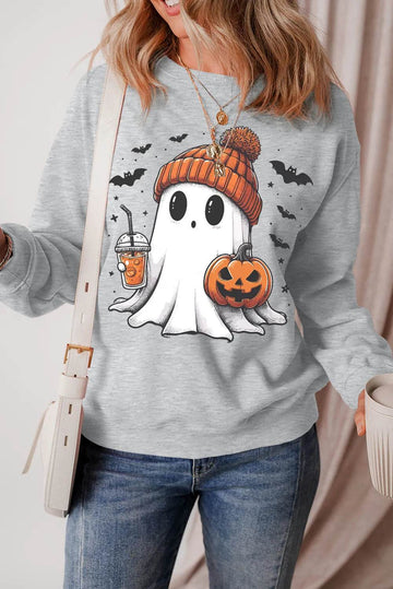 Ghost Round Neck Long Sleeve Sweatshirt - Hovatok