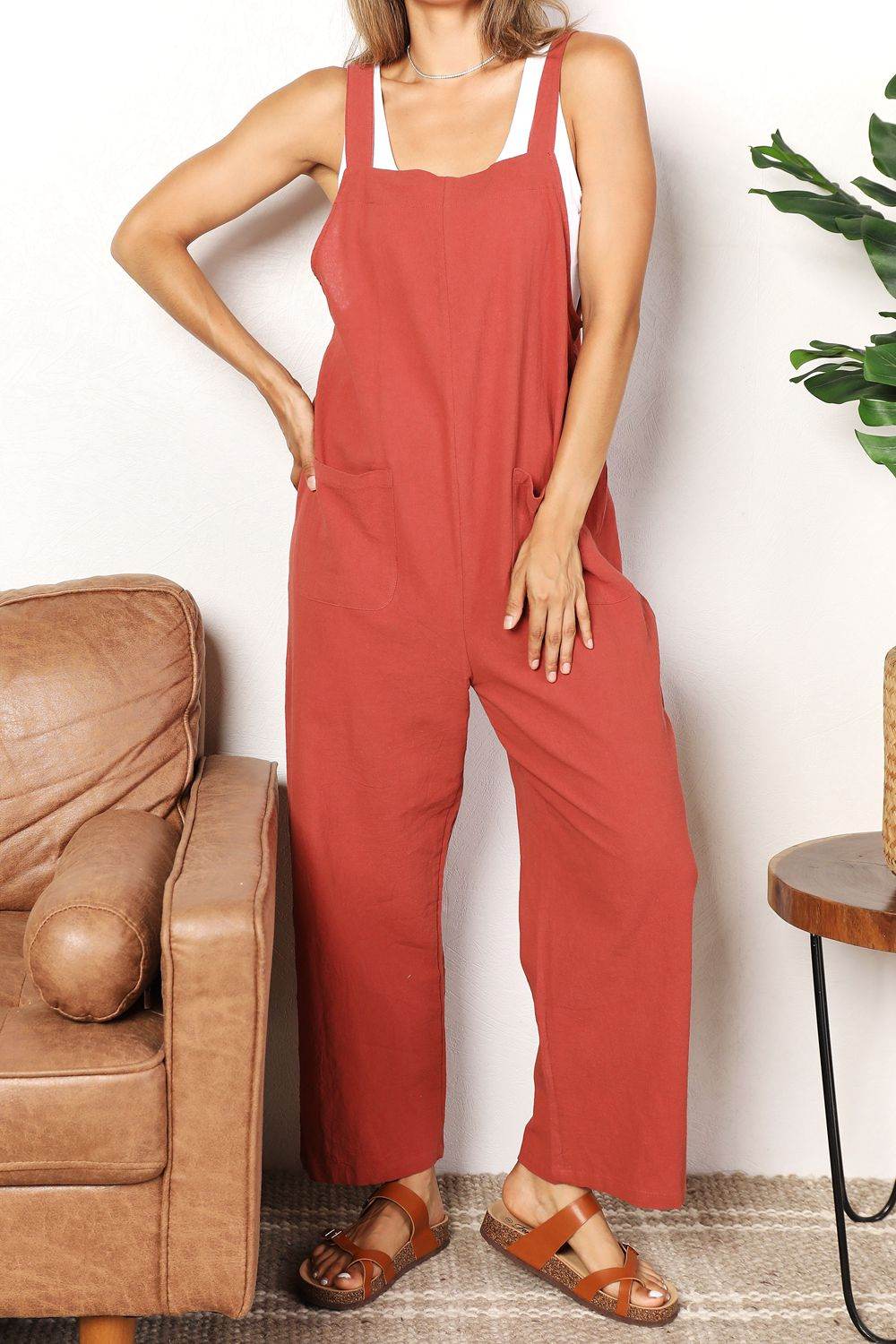 Perfee Wide Leg Overalls with Front Pockets - Hovatok