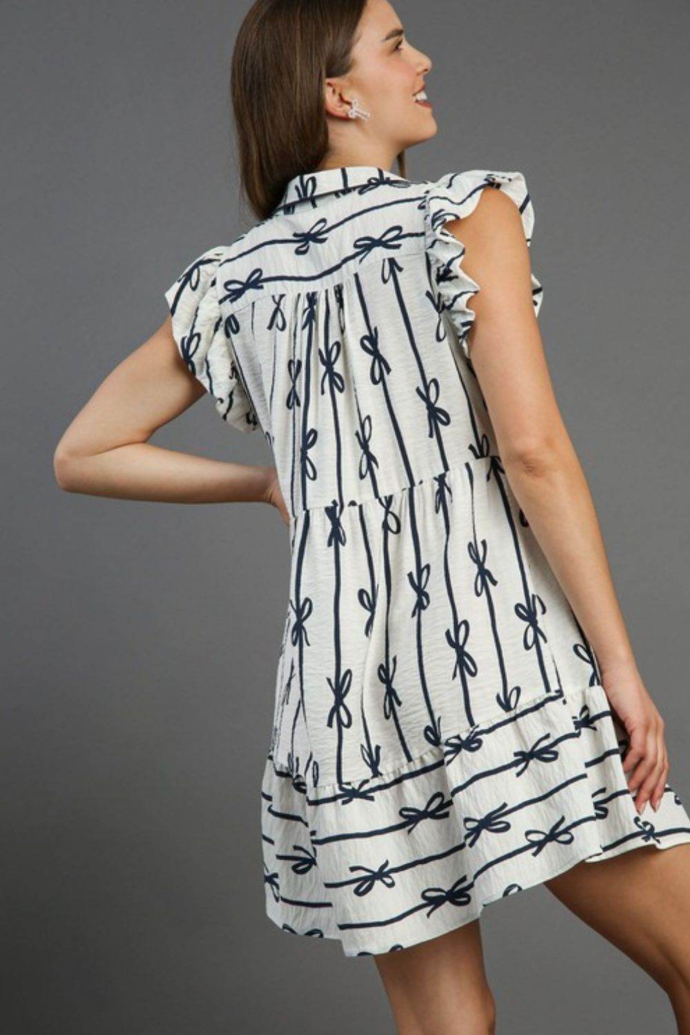 Umgee Full Size Ribbon Collared Mini A-Line Dress Plus Size - Hovatok