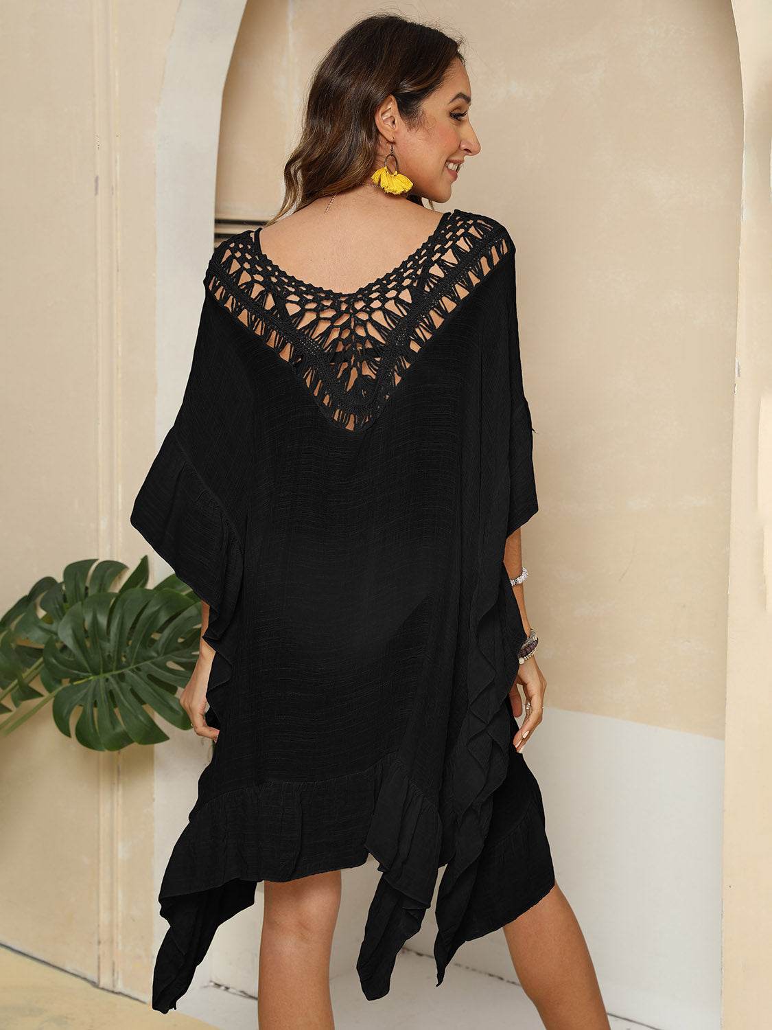 Cutout Ruffled Half Sleeve Cover-Up - Hovatok