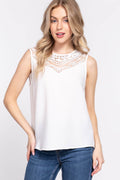 ACTIVE BASIC Round Neck Lace Patch Texture Tank - Hovatok