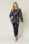 Double Take Full Size Printed Flounce Sleeve Blouse - Hovatok