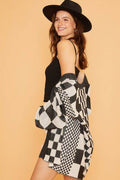 Annie Wear Checkered Open Front Drop Shoulder Cardigan - Hovatok