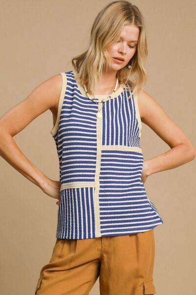 Umgee Round Neck Texture Striped Tank - Hovatok