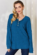 Basic Bae Full Size Ribbed Half Button Long Sleeve T-Shirt - Hovatok