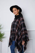 Shiny Turtleneck Plaid Raw Hem Sweater - Hovatok