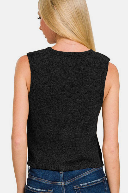 Zenana Hook and Eye Closure V-Neck Sweater Vest - Hovatok